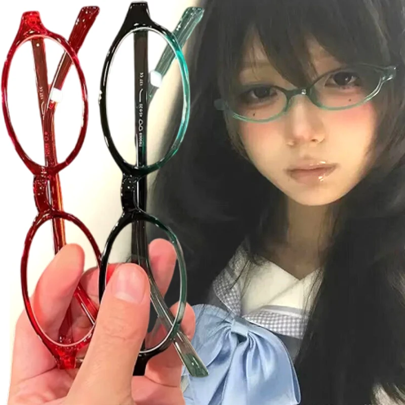 

Retro Y2K Oval Square Glasses for Women Girls Korean Red Green Frame Eyeglasses Decorative Computer Reading Anti-blue Eyeglasses