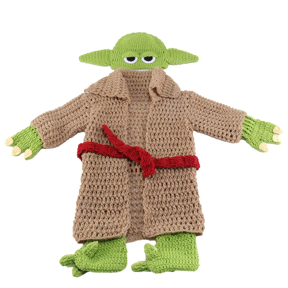 5pcs/set New Baby Yoda Children Clothes Set Crochet Yoda Costume Newborn Baby Yoda Photography Props Cartoon Clothing For Baby