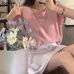 T-shirts Sweet Girls Women Loose Harajuku Embroidery Bow Designer O-neck Summer Lovely Holiday Comfortable Korean Style Girlish