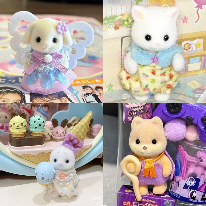 

New Genuine Sylvanian Families Forest Rabbit Grove Family Dollhouse Drooping Ear Rabbit Trumpet Baby Flocking Doll Decor Gifts