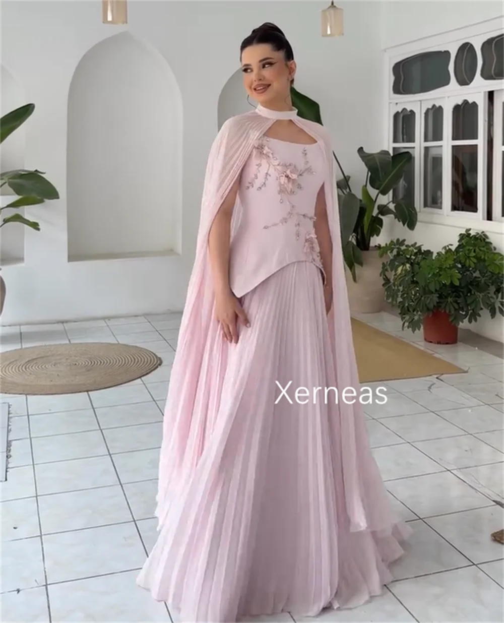 Customized Intricate Jersey Pleat Flower A-line Strapless Long Dresses Bespoke Occasion Fashion Chinese Style