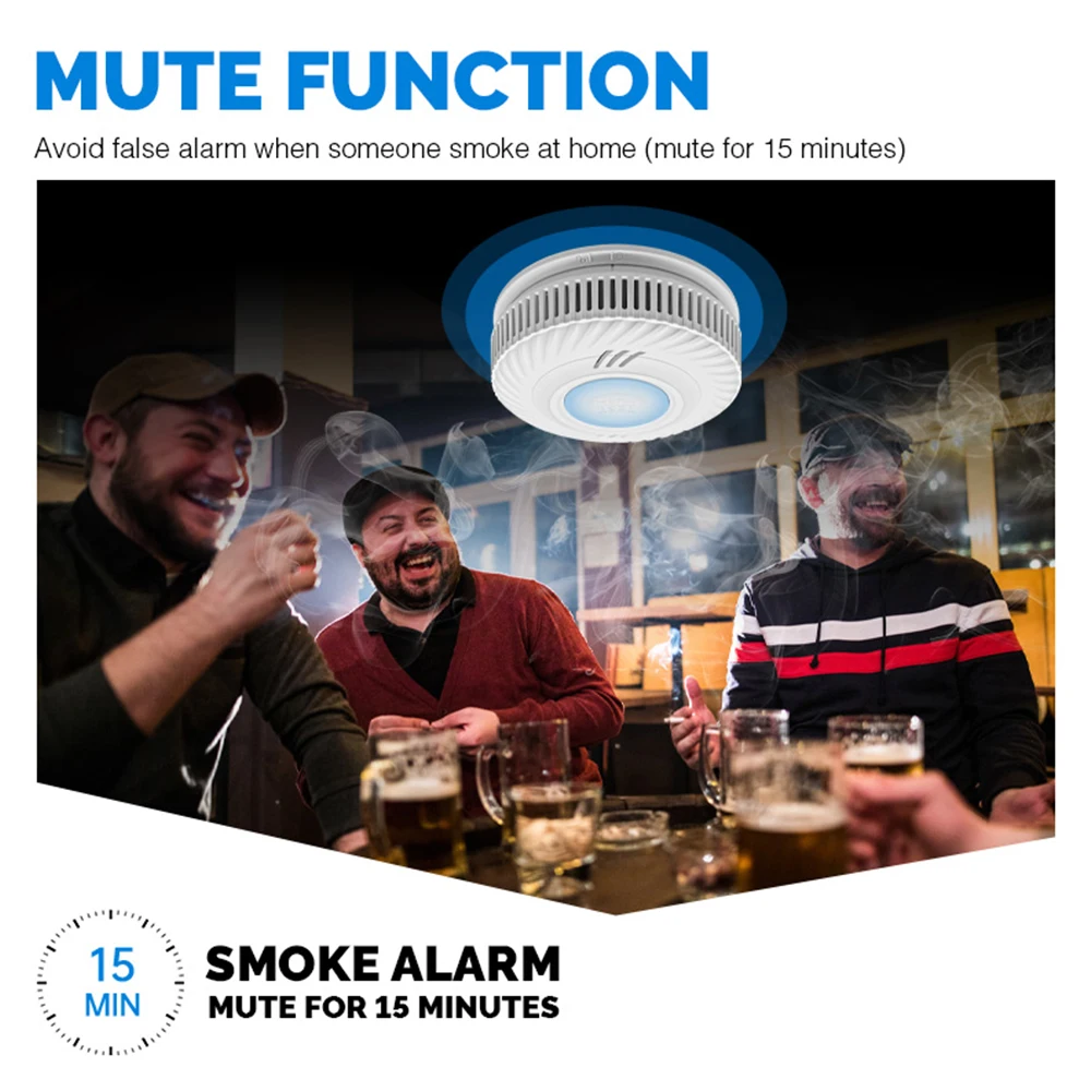 LELLKI WiFi Rauchmelder Lange Batterielebensdauer Brandschutz 85DB Sound Security System Feuerwehr Tuya Smart Life APP-Steuerung