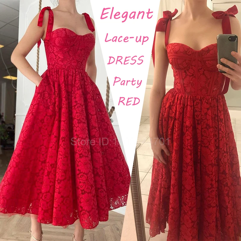 2024 Sexy Lace-up Dress Red Lace Dress Summer Backless Waist Chest Cotton Dress Eleganckie sukienki imprezowe dla kobiet Vestidos L124