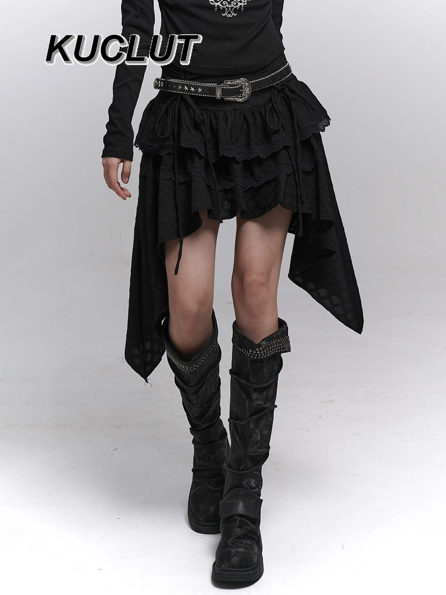 

Solid Color Beautiful Black Irregular A-Line Skirts for Women Spring Summer High Waist Casual Short Skirt Punk Style
