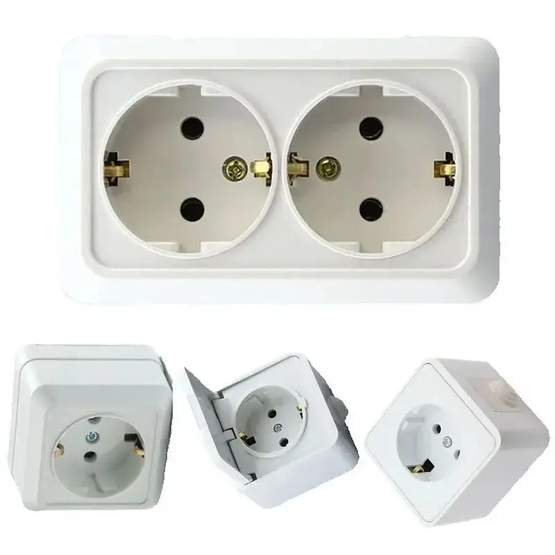 White German 16A Waterproof Anti-UV Surface Mounted Power Socket 1/2way Russia Korea Kitchen Outdoor 2P+E EU Power Wall Outlet