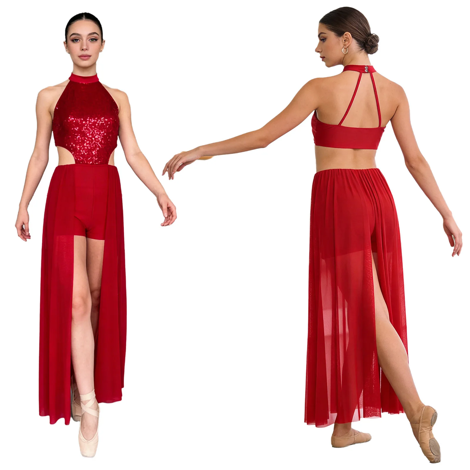 

Women Leotards Lyrical Figure Skating Dance Dress Jersey Sparkly Sequin Backless Bodysuit Gymnastics Artistic Dance Costume