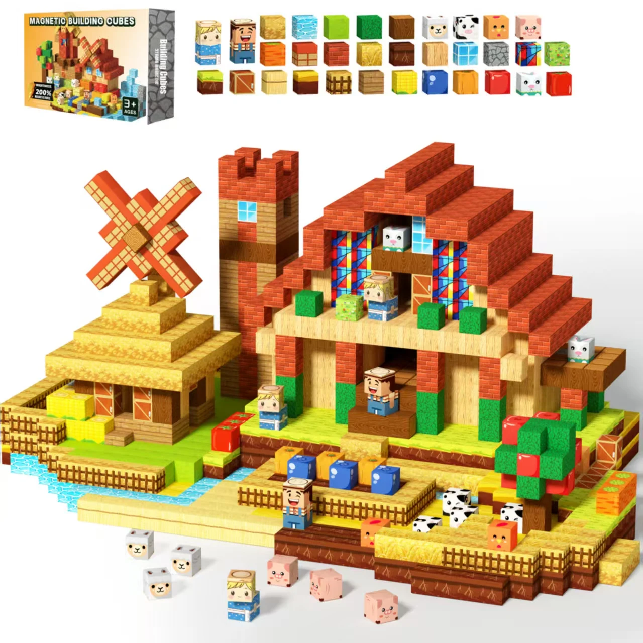 

150/100PCS Dream Farms Magnetic Tiles Creative & Sensory Play Set Montessori STEM Toys for Boys&Girls Ages 3–8 Building Blocks