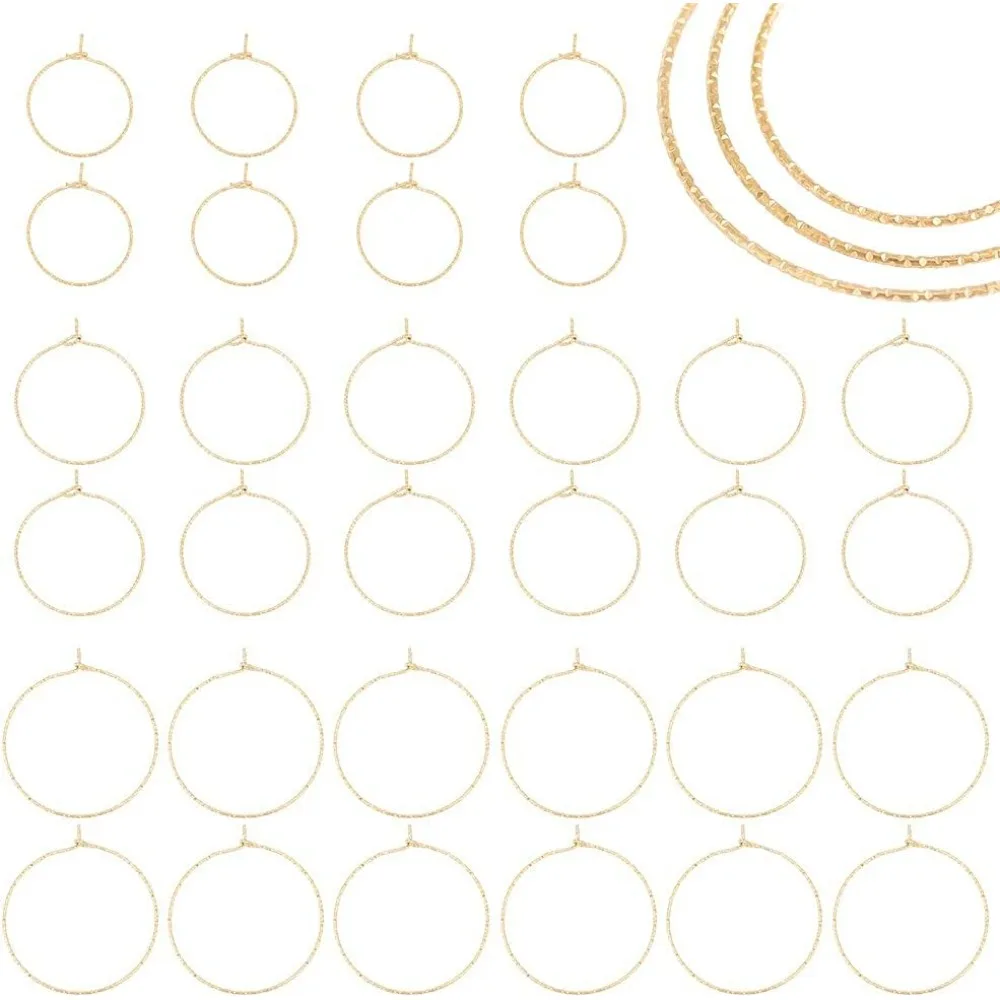 about 36Pcs 3 Size Golden Hoop Earrings 316 Surgical Stainless Steel Hoop Earrings Findings Pin 0.6mm Wine Glass Charms Rings