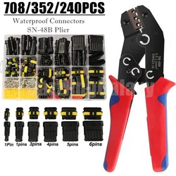 708/352/240PCS Car Wire Connector Plug Automotive Waterproof 1/2/3/4 Pin Motocycle Truck Harness Male Female Crimping Pliers