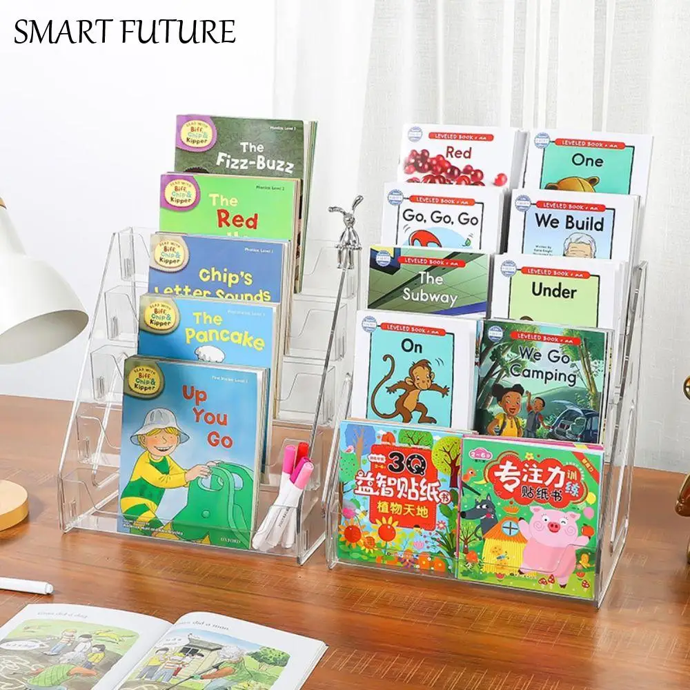

5 Tier Acrylic Book Display Rack Detachable DIY Greeting Card Storage Rack Modern Design Ladder Type Magazines Organizer