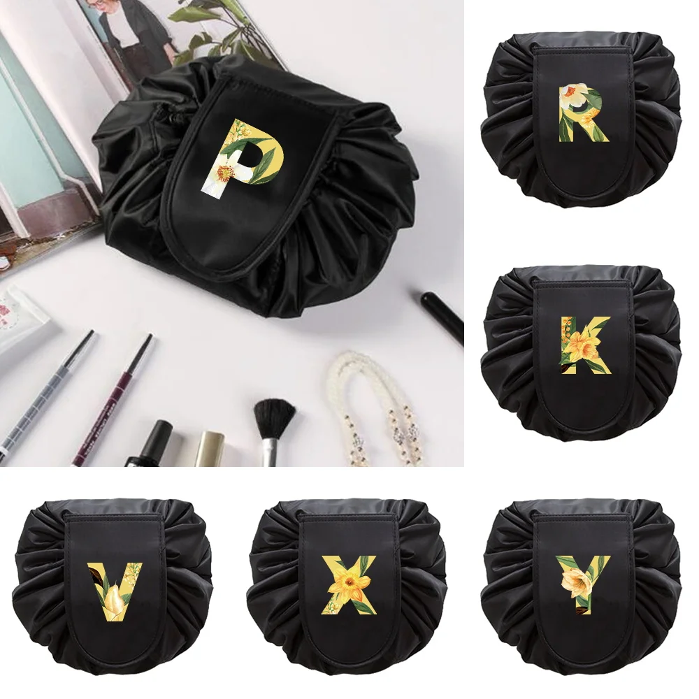 

Drawstring Makeup Storage Bag Floral Letter Print Women Lipstick Eye Shadow Pouch Toiletry Beauty Case Travel Cosmetic Organizer