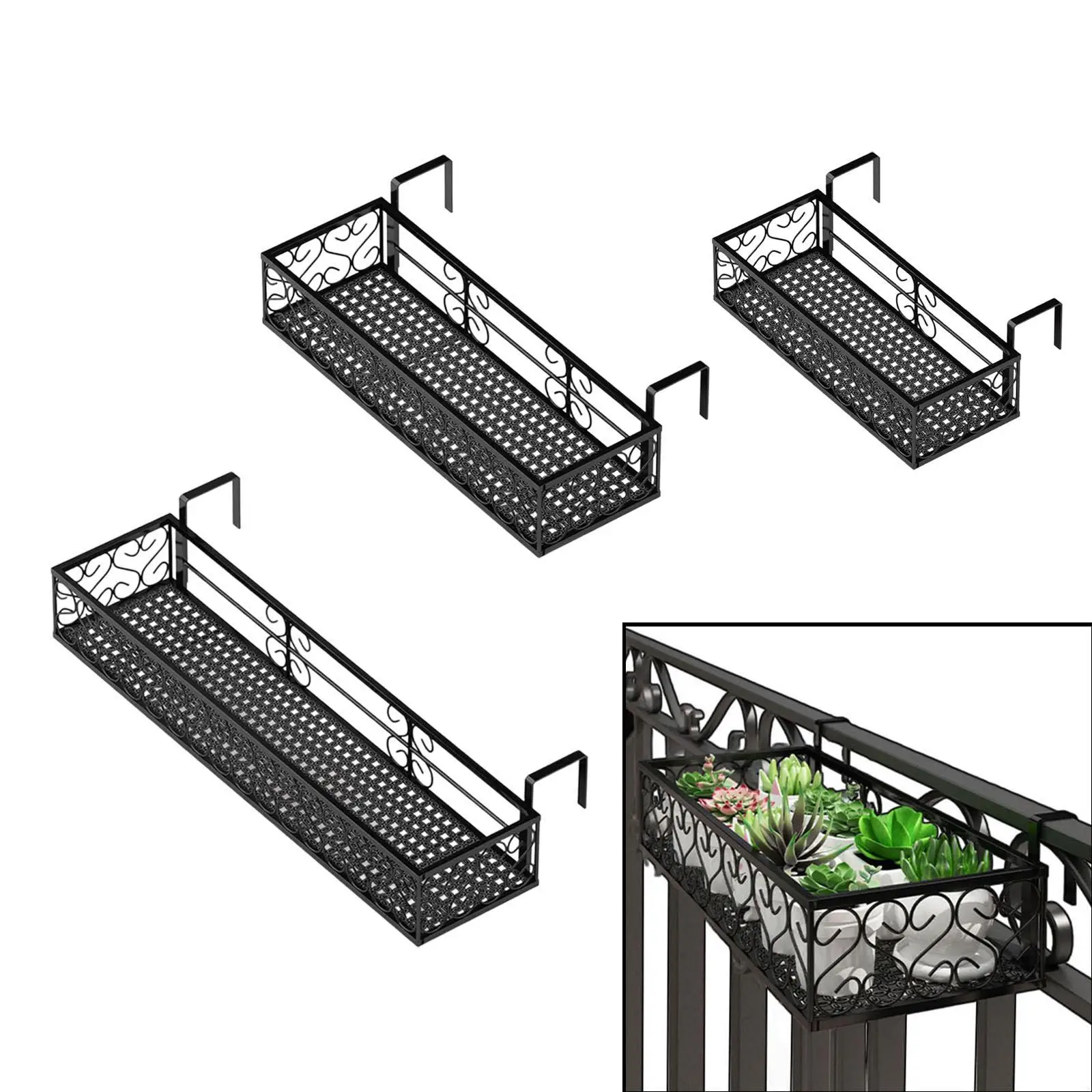 Hängender Blumentopfständer für den Außenbereich, Eisen-Balkongeländer-Pflanzkorb für Hof und Veranda