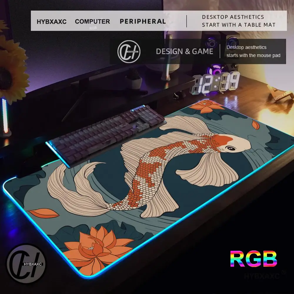 Art Black Mouse Pad RGB Gaming Mouse Pad Desk Mat HD Gamer Large LED Light XXL MousePads PC Computer Carpet