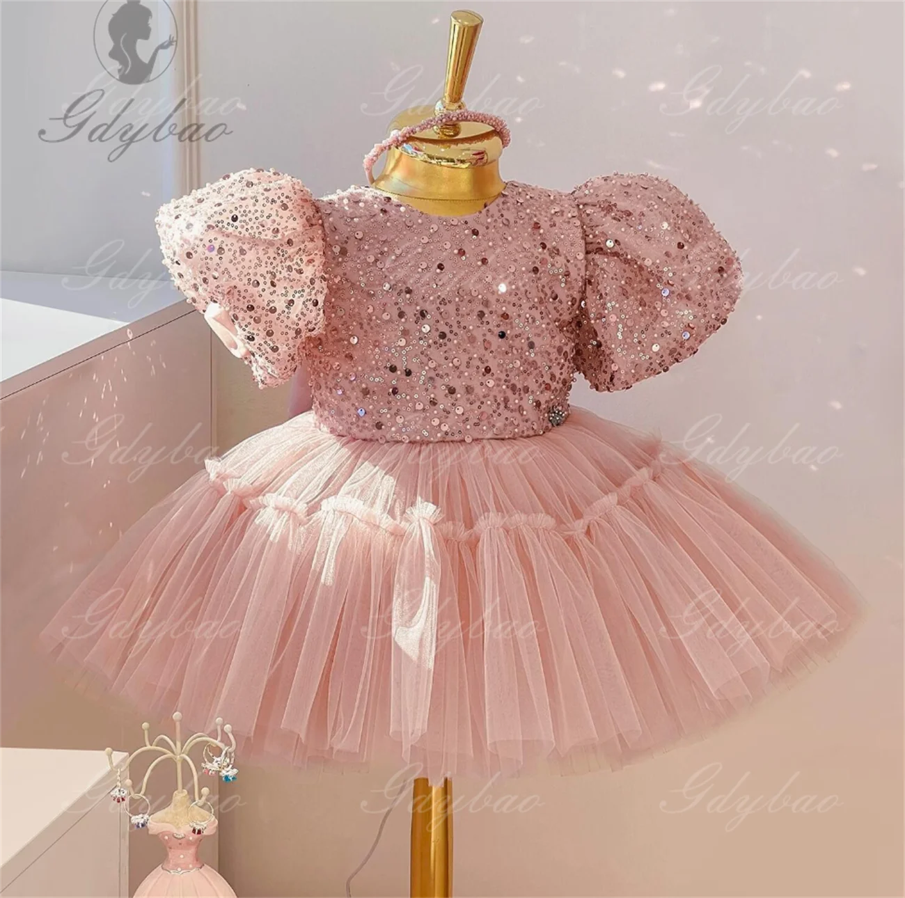 Princess Girl Dress Wedding Birthday Party Prom Gown Big Bow Kids Lace Dresses Flower Girls Dress