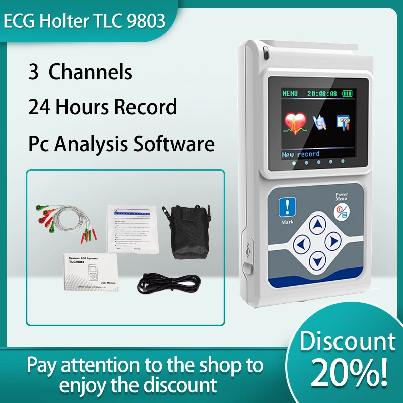 CONTEC TLC 9803 Dynamic ECG Monitor System 24 Hours Recorder Holter TLC9803 Complimentary Additional Cable And Electrodes