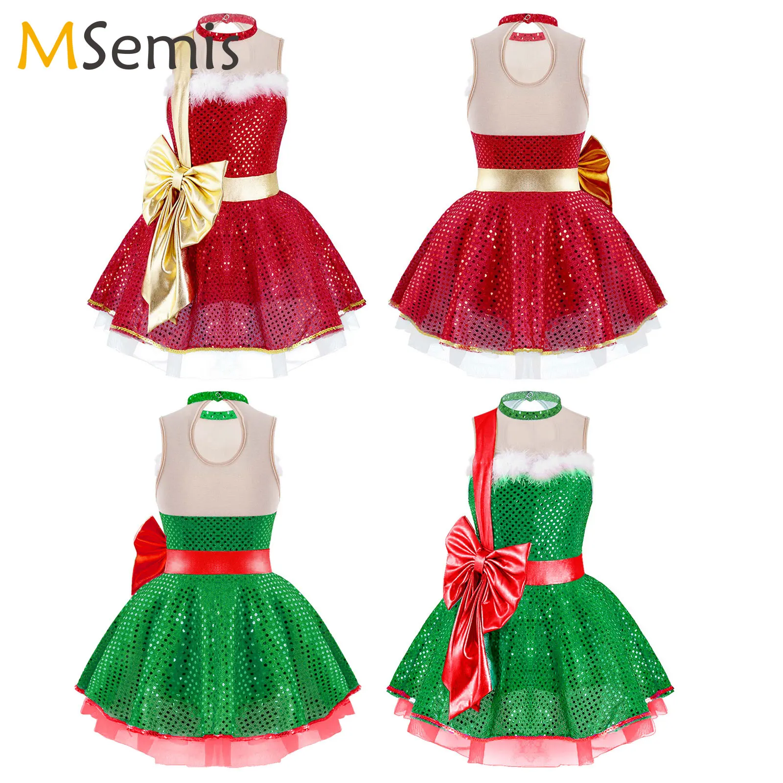 Girls Ballet Tutu Dress Leotards Christmas Santa Princess Theme Party Festival Performance Figure Skating Ballet Dance Costume