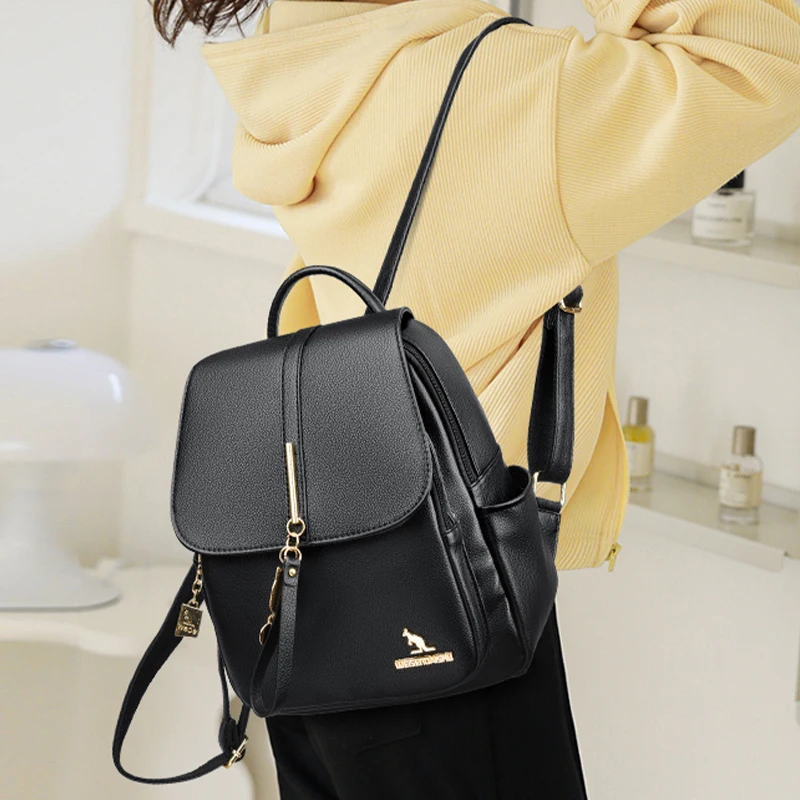 College Women Backpack Designer Soft Leather Vintage Packbag Female Travel Back Pack School Bags for Teenage Girls Shoulder Bag image 5