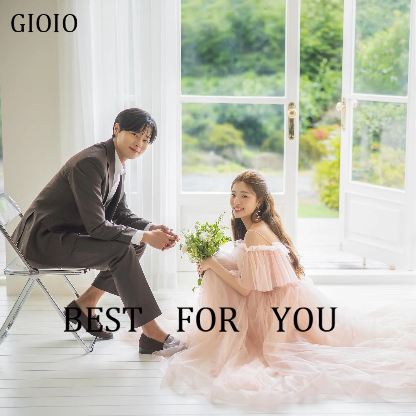 GIOIO V-Neck Korea Garden Evening Dresses Ruffled Short Sleeves Formal 프롬드레스  Floor Length Elegant Prom Growns Party Women Bride