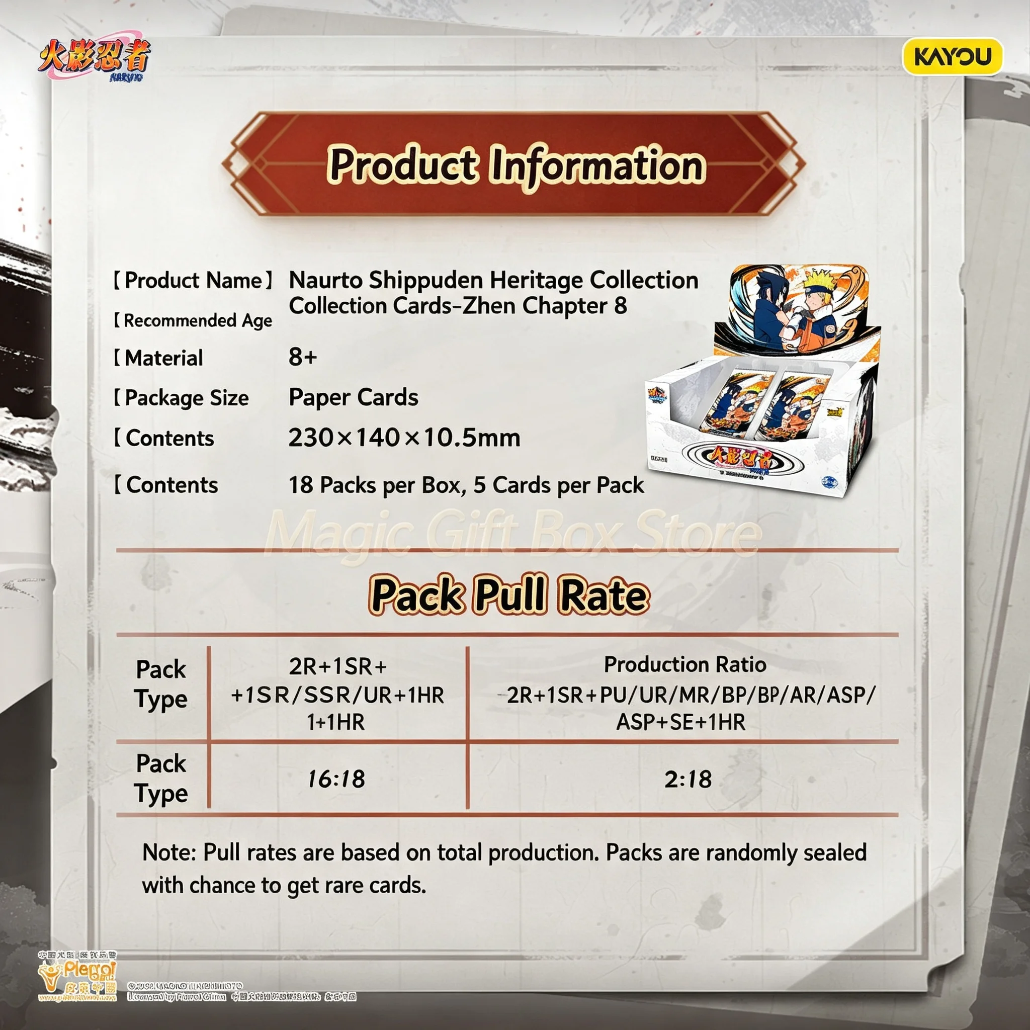 KAYOU Naruto Shippuden Heritage Collection Cards Zhen Chapter 8 Full Box, Official Anime Trading Cards