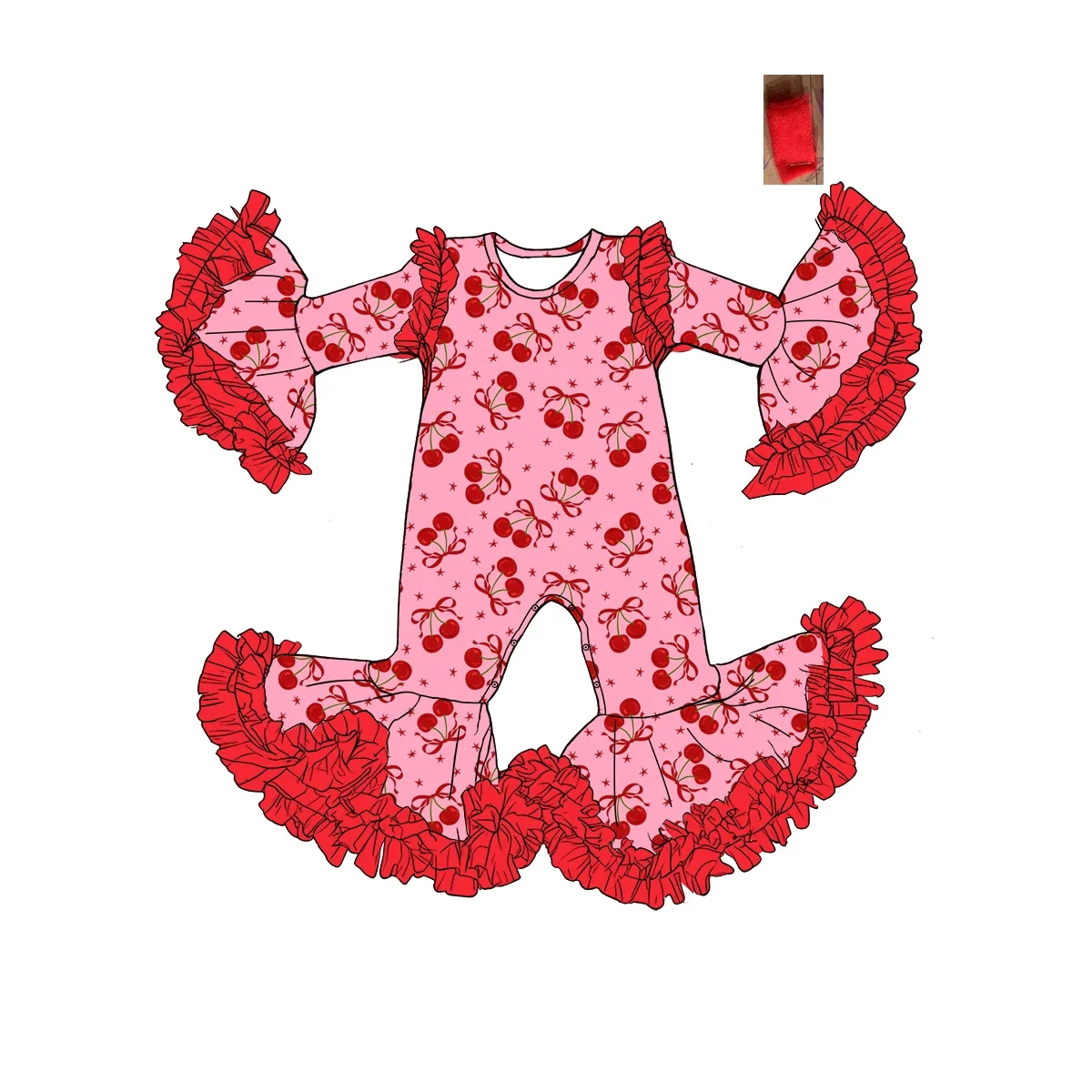 

Valentine's Day boutique children's set cherry print long-sleeved mesh jumpsuit mesh girls baby jumpsuit clothing custom style