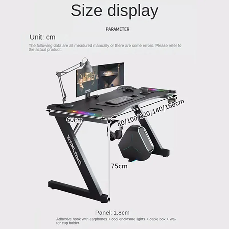 Black Carbon Fiber Gaming Desk, Desktop Office Home Computer, Tabela de jogos competitivos, Armadura RGB, Iluminação ambiente