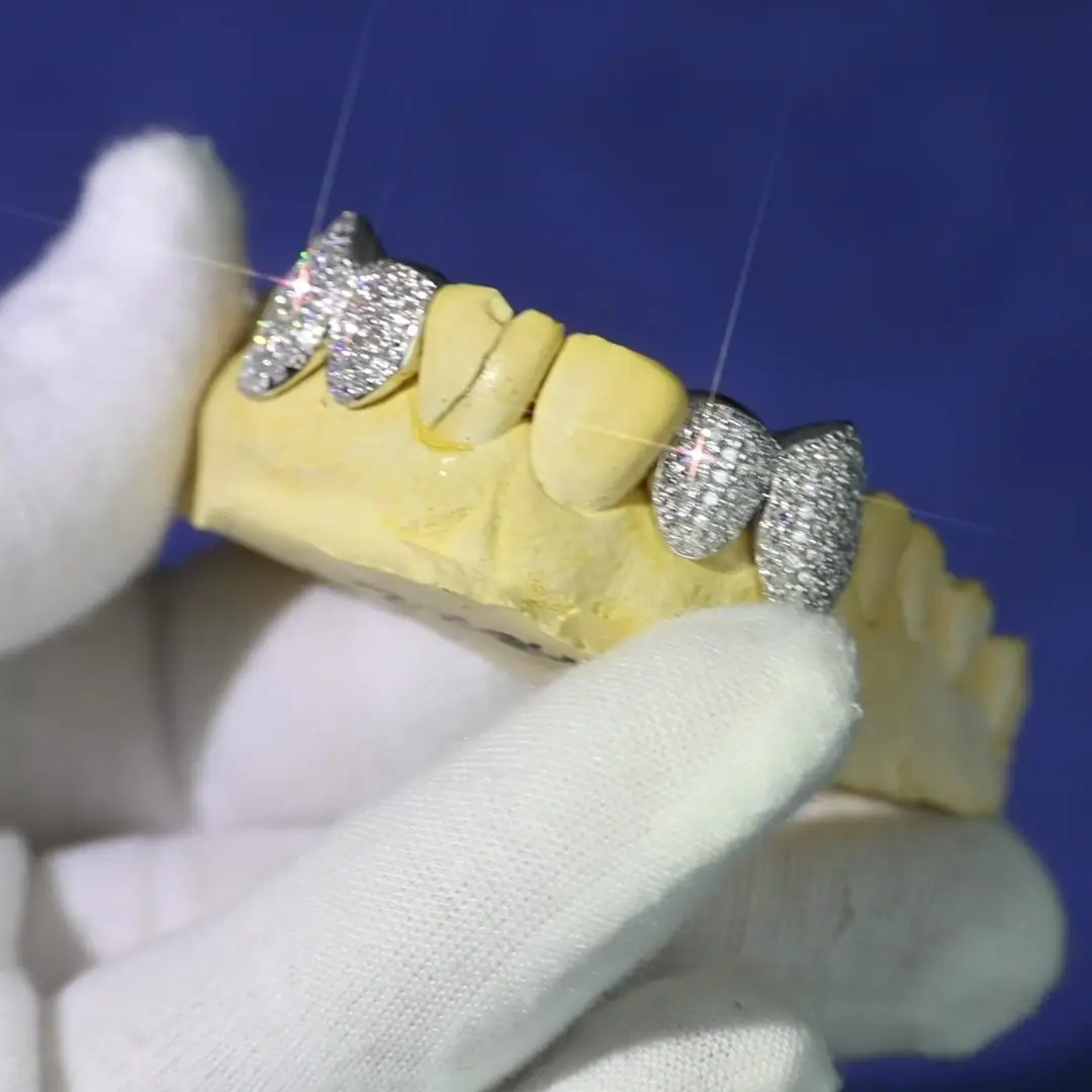 

S925 Grillz с муассанитом VVS1, изготовленные на заказ украшения с клыками и зубами для клистеров и законодателей моды | Украшения для тела в стиле хип-хоп Ice Out