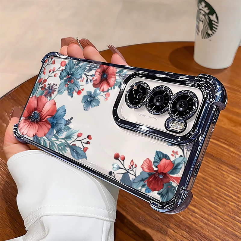 For Huawei Honor 600  Lite 400 200 Smart 50 Play 60 Plus 10 Plating Shockproof Phone Case Flower Floral Pattern Silicone Cover view 6