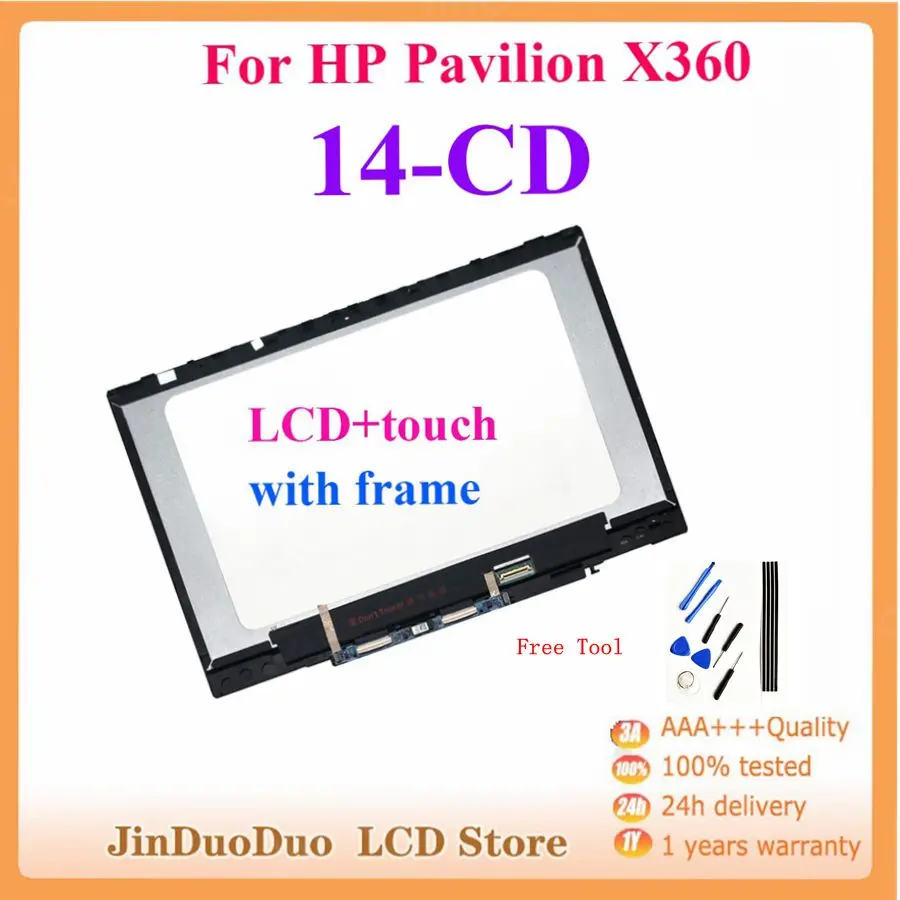 14”Original For HP Pavilion X360 14-CD LCD Display Touch Screen Digitizer For HP x360 14-CD Display with Frame Replacement 14CD