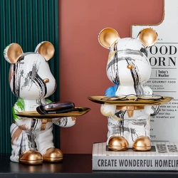 Butler Statue Bear with Tray Key Holder Animal Resin Sculpture Room Decor Ornament Bear Figurine Craft Table Decoration Art