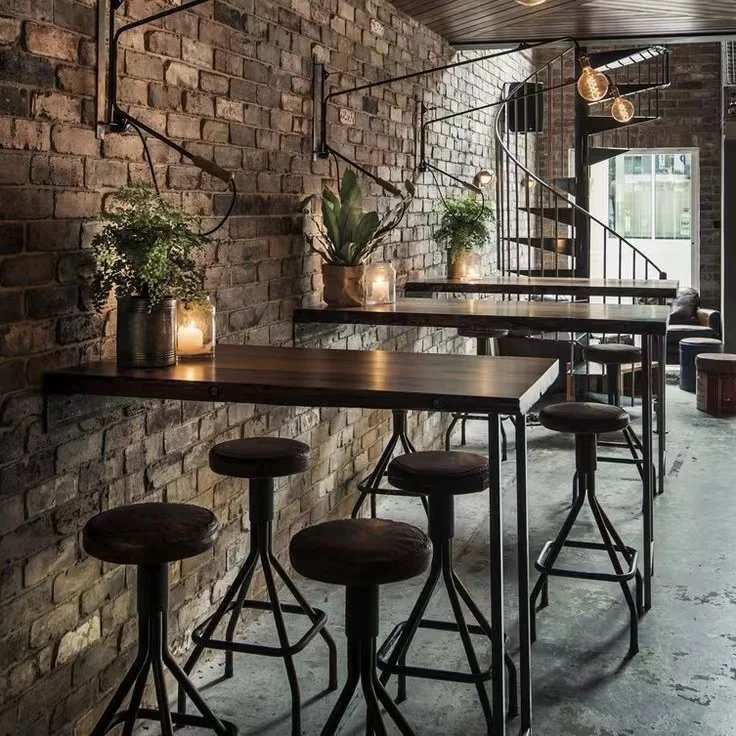 

2024 New Style More Design Commercial Furniture Wood Top with Metal Legs High Restaurant Dining Bar Table