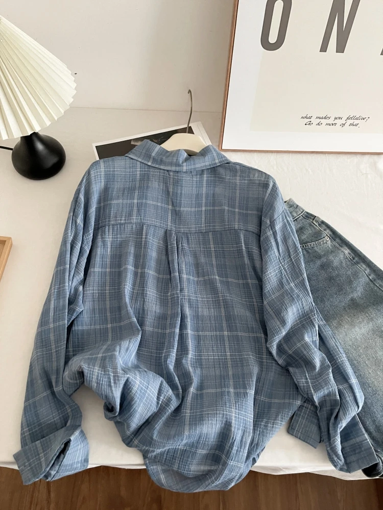 Korean Style Long Sleeve Plaid Shirt Women's Loose Fit Summer New Thin Outerwear Mid-Length Sun Protection Fashion Top