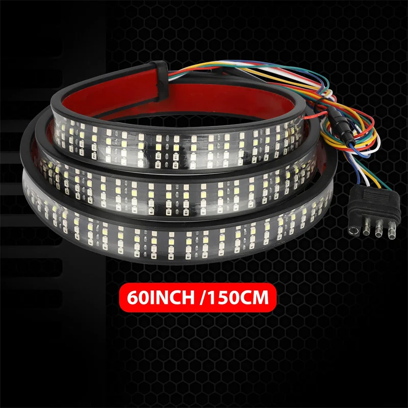 Barra de luz para puerta trasera de camión, tira LED de 60 pulgadas para camioneta, remolque, SUV, función completa, freno, señal de giro inverso, lámpara trasera resistente al agua