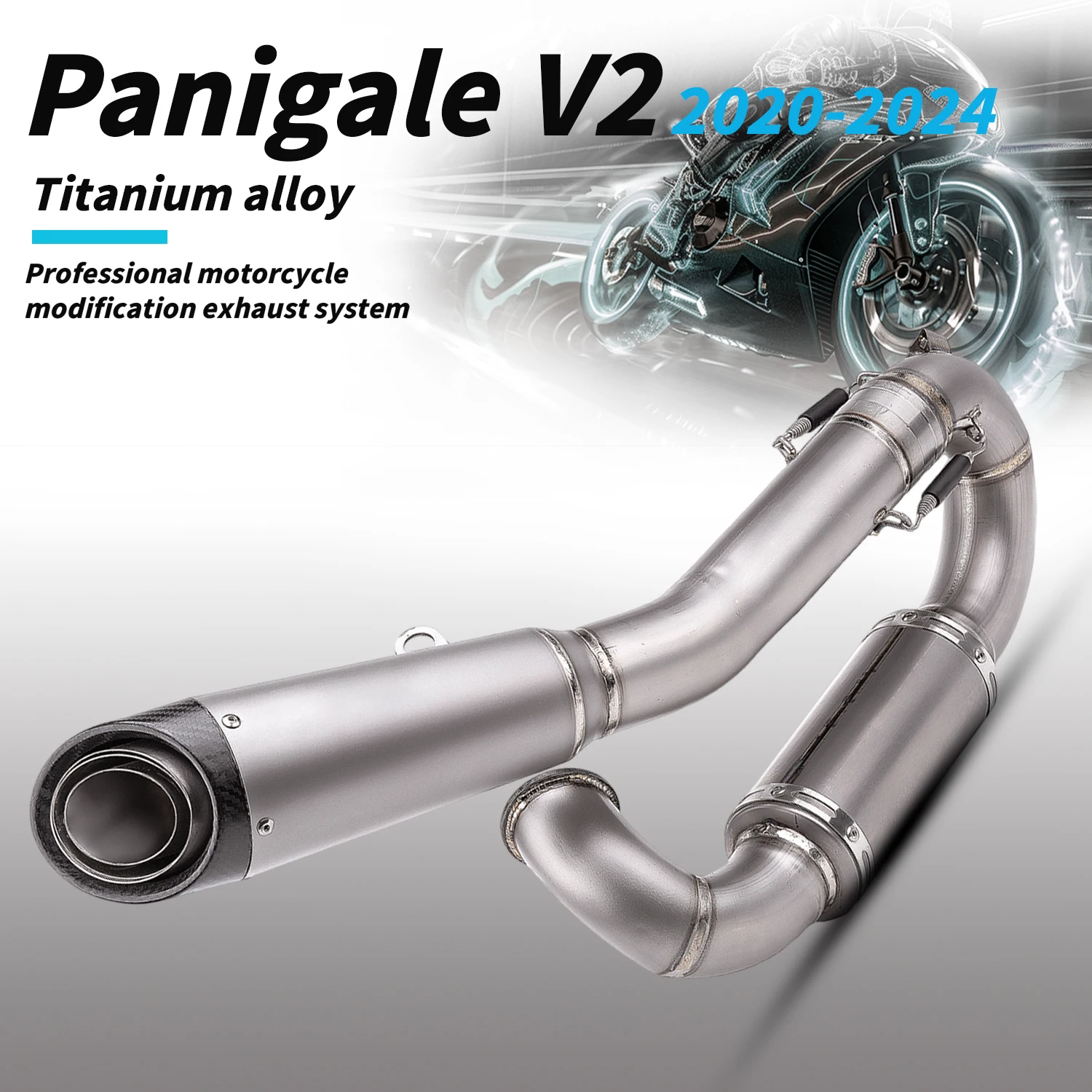 

for panigle v2 2020-2024 ti carbon fiber Moto Exhaust Full section Muffler Front Header Pipe mid tail part Tube Slip-On Escape