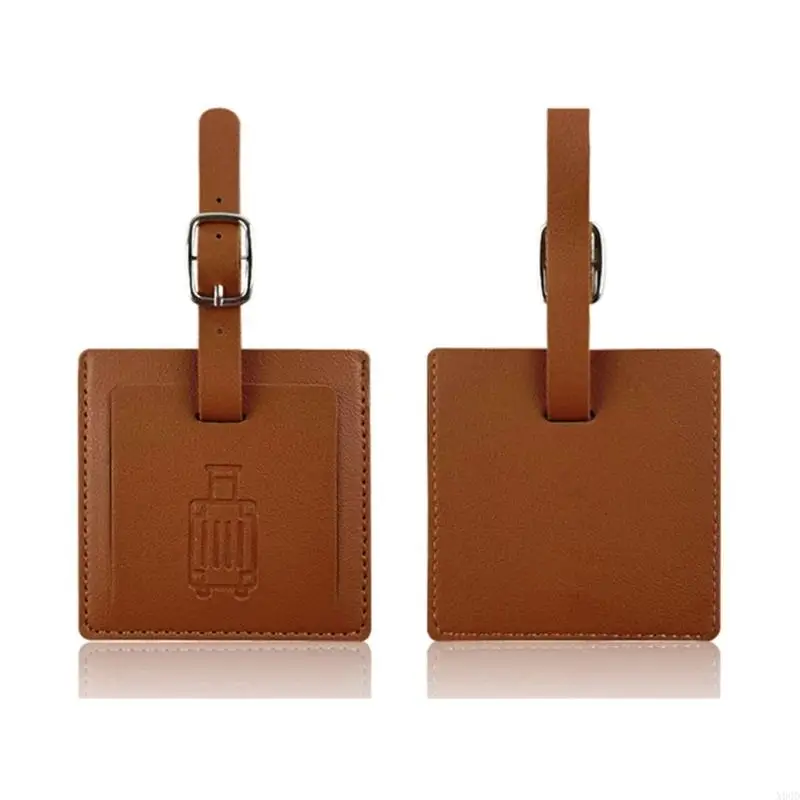 X90D PU Leather Square Luggage Label with Privacy Flap Suitcase Labels Baggage Boarding Bag Name for Identification