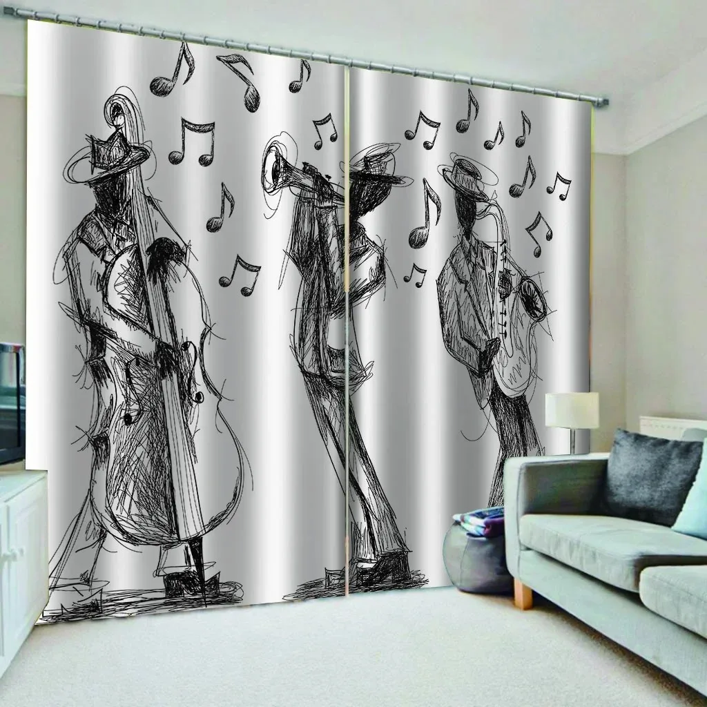 Music Notes Piano Blackout Window Curtain for Bedroom Living Room Bathroom Kitchen Door Hall Home Hook High Shading New Pattern