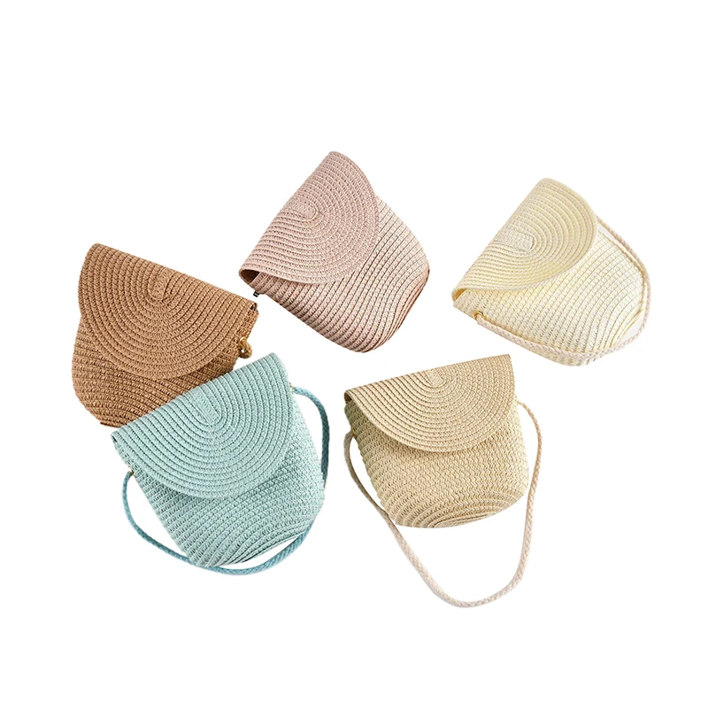 Woven Knit Summer Beach Small Coin Purse Straw Bag Handmade Rattan Crossbody Handbags USB Wired Headset Mini Bag Key Bag