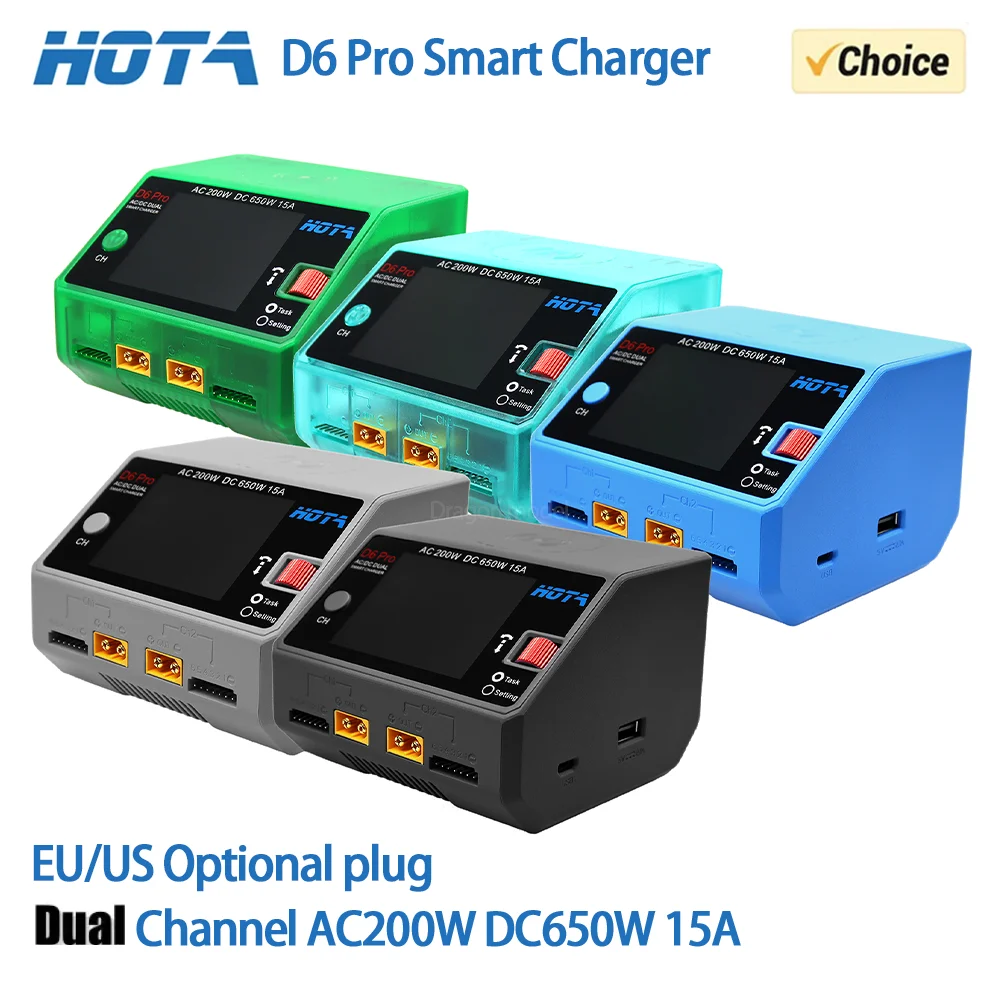 HOTA D6 Pro AC 200W DC 650W 15A 2X325W 2X15 ACharger With Wireless Charging for NiZn/Nicd/NiMH Battery RC Drone Spares