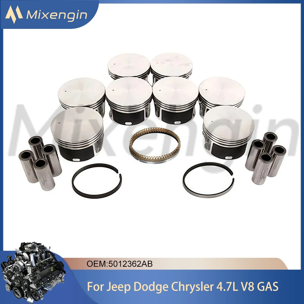 Kit de 8 Peças de Motor: Pistão e Anéis STD 93mm para Jeep Cherokee, Dodge Dakota, Chrysler Aspen 4.7L V8 GAS SOHC 1997-2013 5012362AB