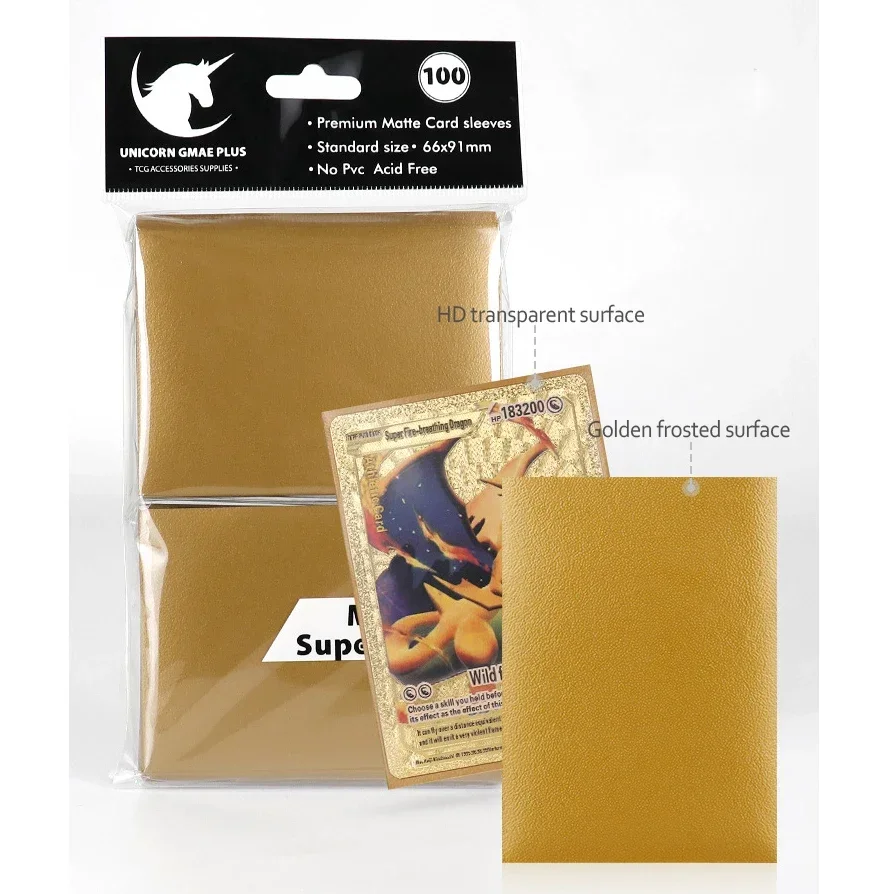 100/50Pcs 66x91mm For Pokemon Card Gold Silver Trading Card Sleeve Holder TCG Cards Protector Frosted Card Sleeves Collectibles