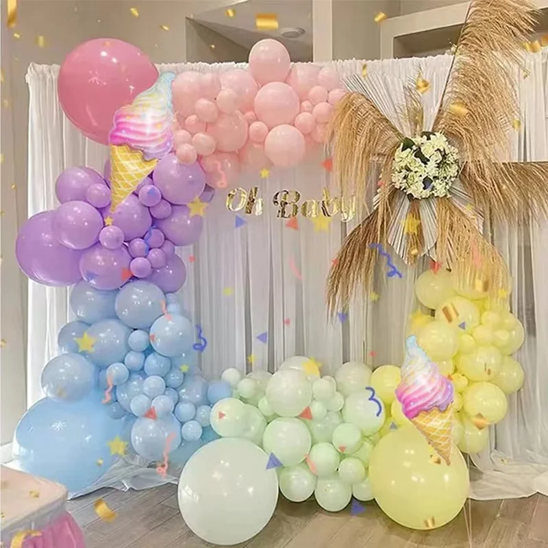 143PCS Ice Cream Party Balloons Arch Garland Kit Ice Cream Balloons for Summer Kids Birthday Baby Shower Ice Cream Party Supply