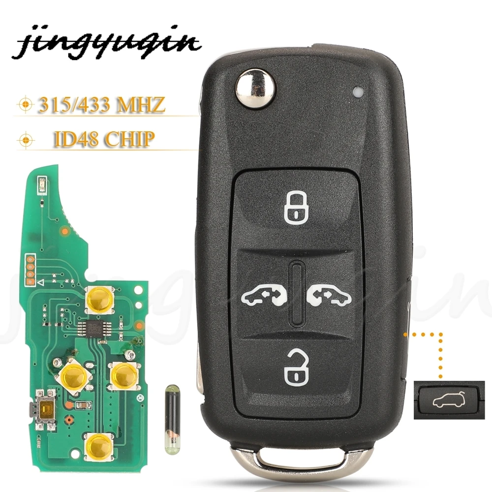 jingyuqin 5 Buttons Smart Remote Car Key Fob 315/433Mhz ID48 Ask For VW Volkswagan Sharan Multivan T5 5K0837202AD 7N0837202K