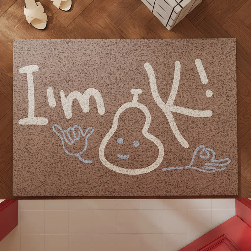 Motivational Quote PVC Coil Doormat, Pink Cute Cartoon Print Dirt Catching Wire Loop Mat Anti-Slip Welcome Mat Home Decor