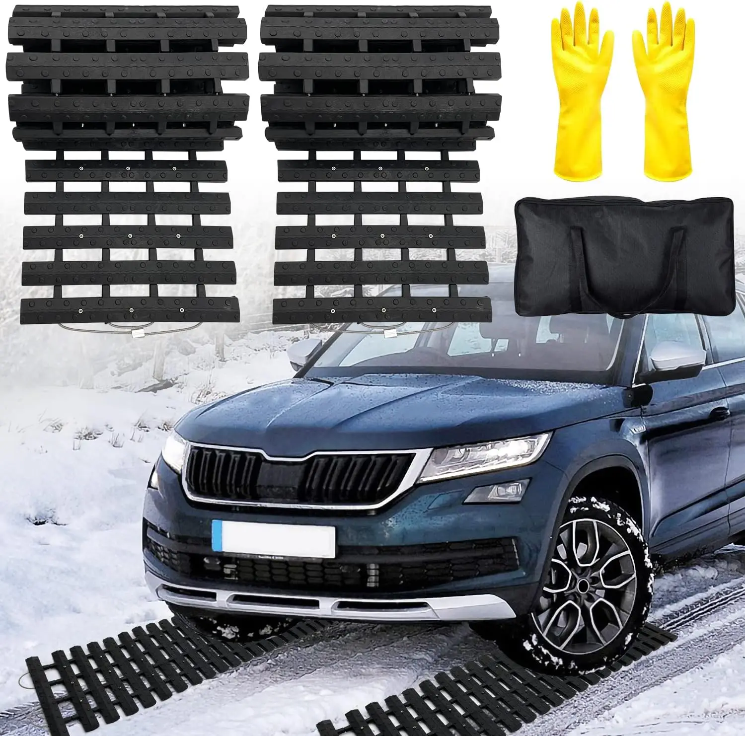 

2-Pack Emergency Tire Traction Mats for Snow, Ice, Mud & Sand - 39.3" x 10.8", Portable Car/Truck Accessories
