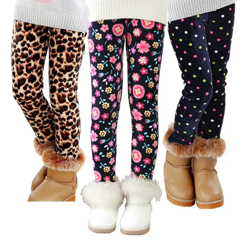 Autunno inverno ragazze pantaloni caldi bambini Leggings addensare velluto fiore stampa bambini pantaloni neonata Legging Pantalones De nias