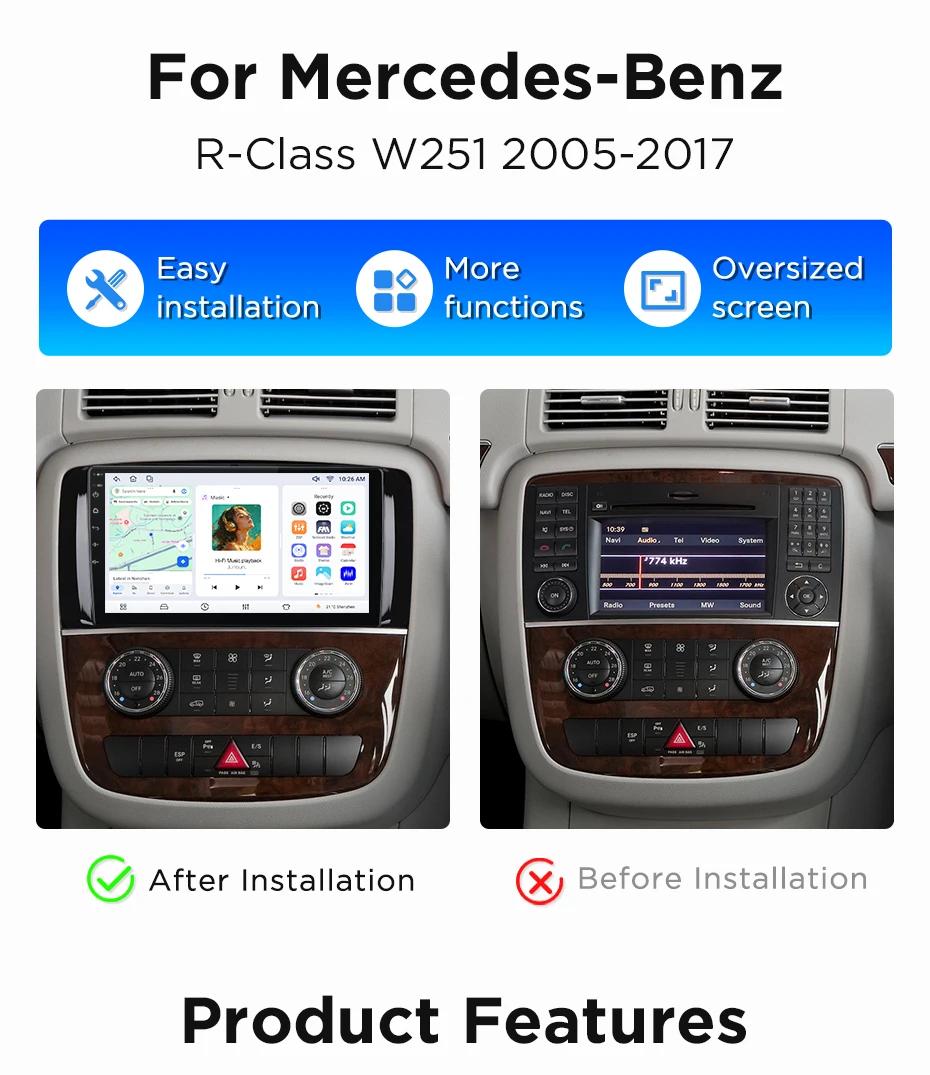 Junsun Wireless CarPlay Android Auto Autoradio für Mercedes-Benz R-Klasse W251 2005-2017 Intelligente Systeme DSP SWC RDS GPS FM – Detail 6