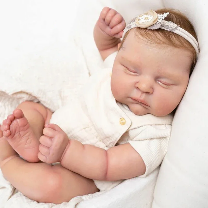 21Inch Al Geschilderd Reborn Doll Kit Perziken 3D Skin Tone Met Zichtbare Aderen Bebe Reborn Kit Met Doek Lichaam geschilderd Haar