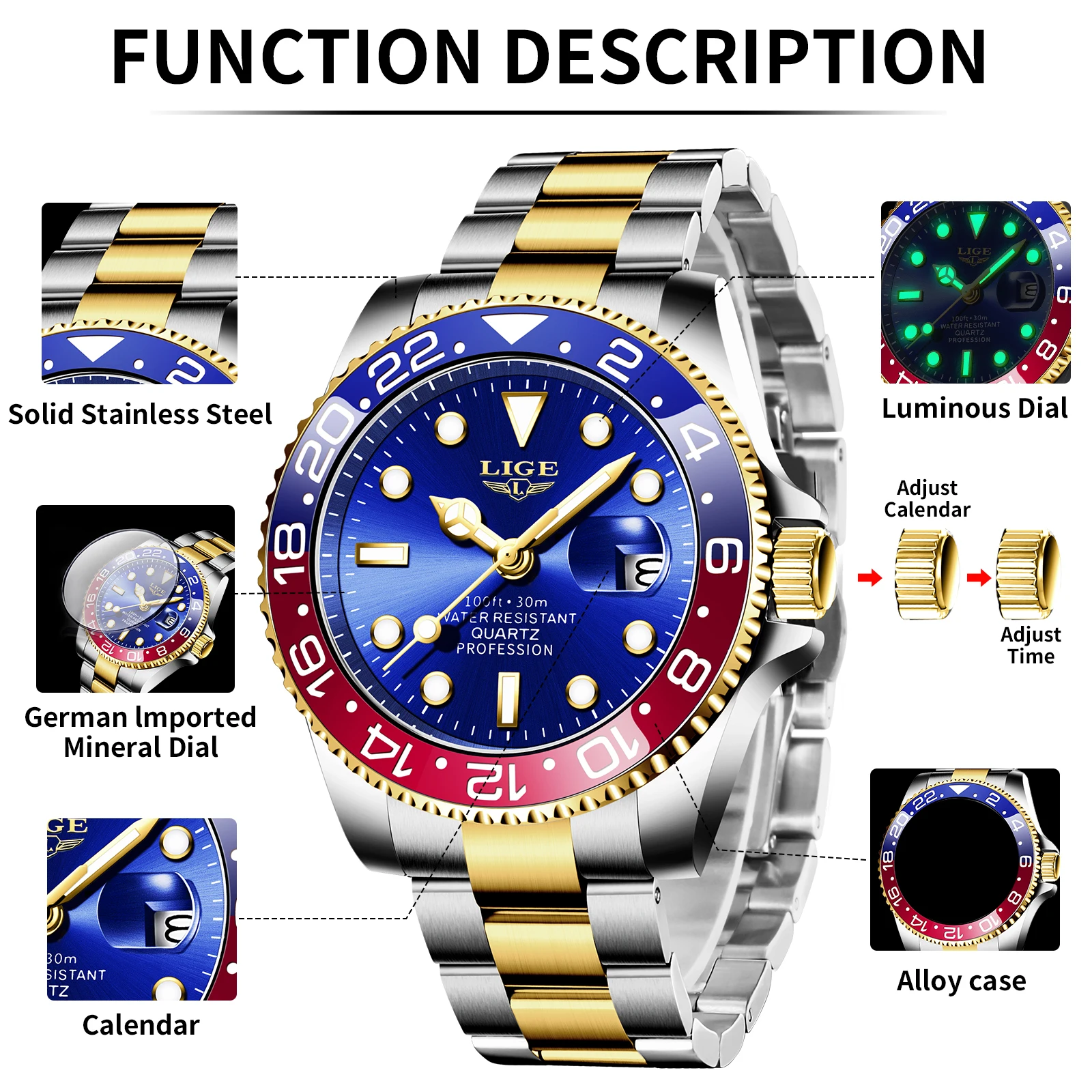 LIGE business men's watch quartz wristwatch fashion 2026 new luminous waterproof calendar military watches men casual reloj+BOX