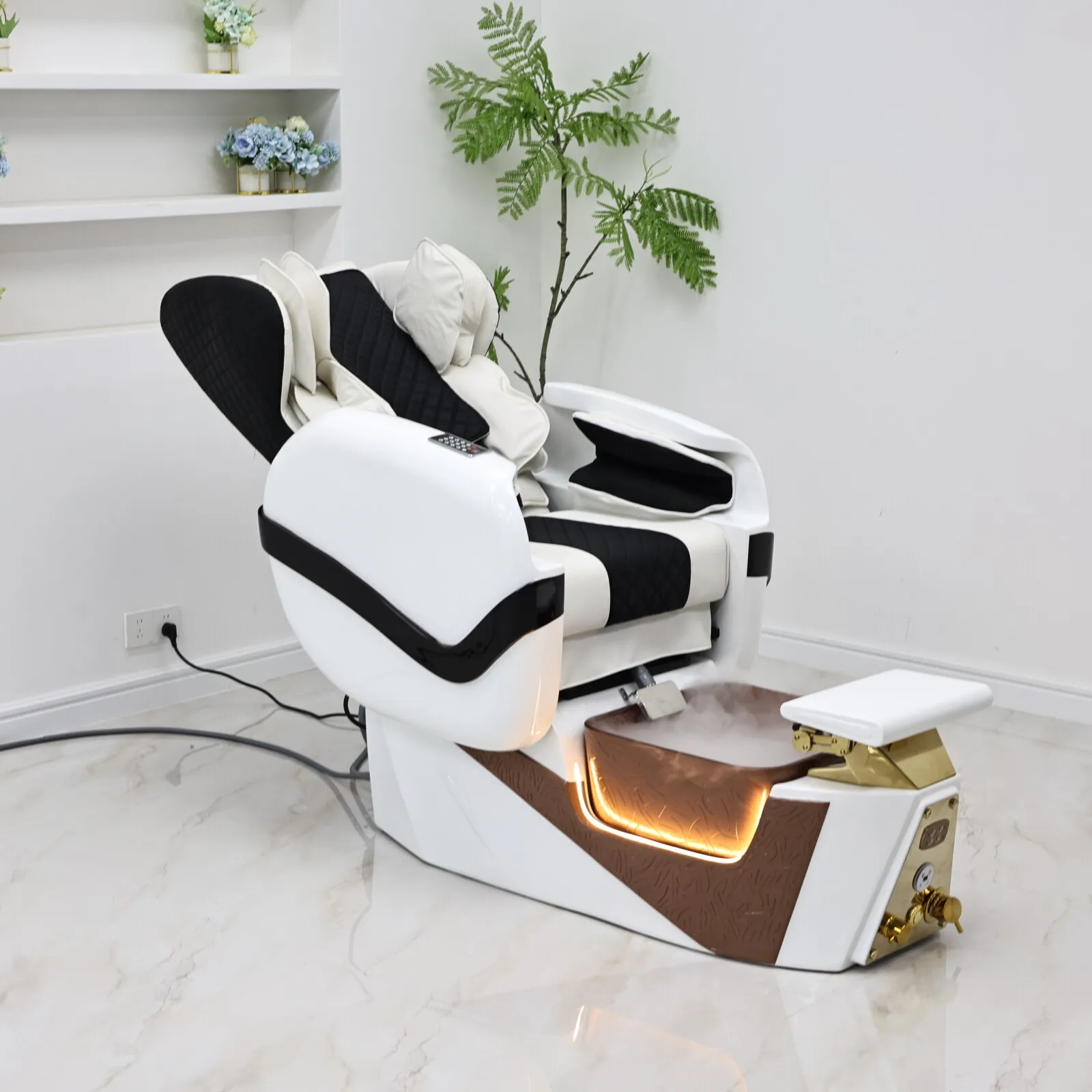Electric Massage Pedicure Chair Spa Station, Professional Foot Bath Massage Chair with LED Light for Nail Salon Beauty Spa