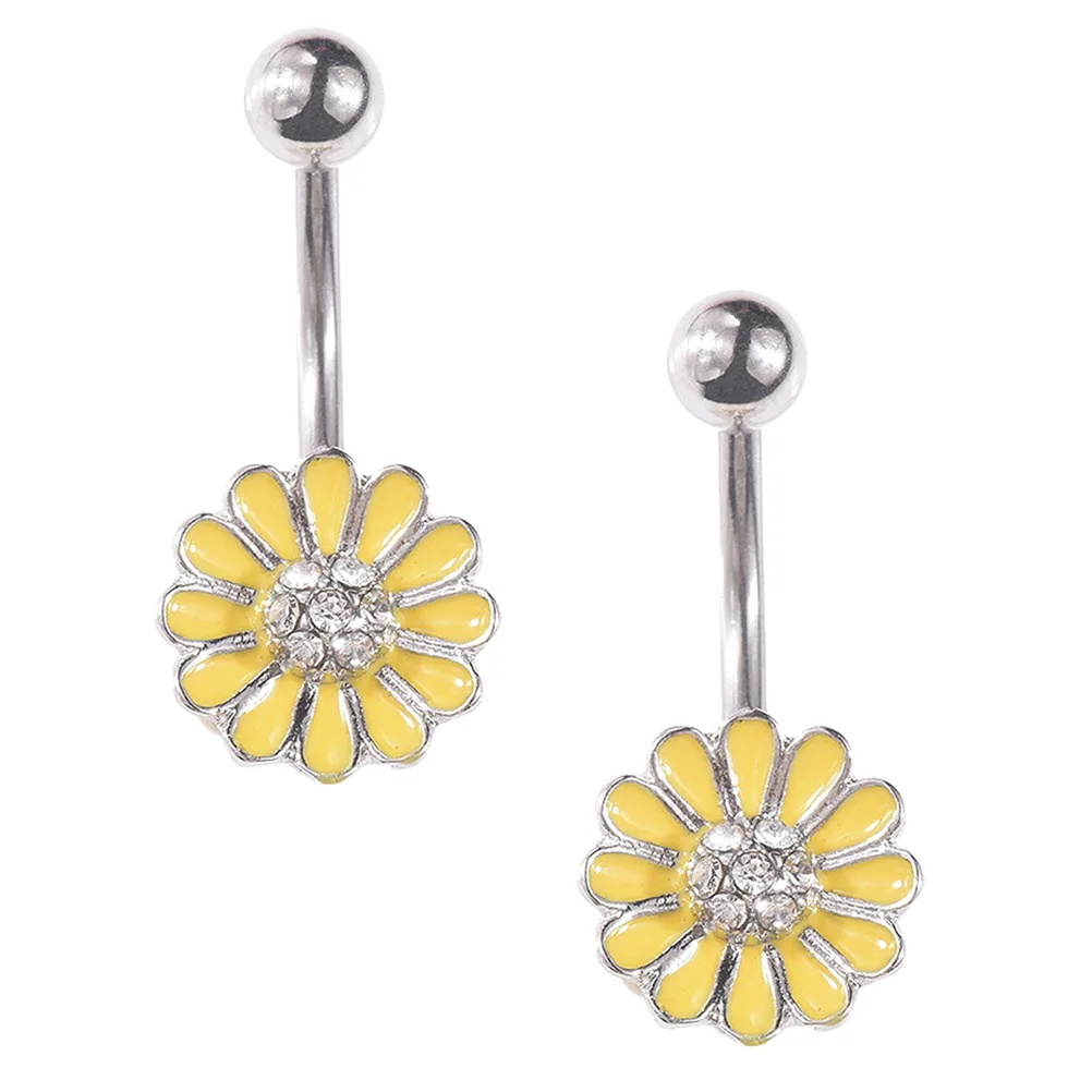 

Daisy Belly Ring Stainless Steel Navel Piercing Jewelry Flower Nail Body Accessories for Women Girls Fashion Trend