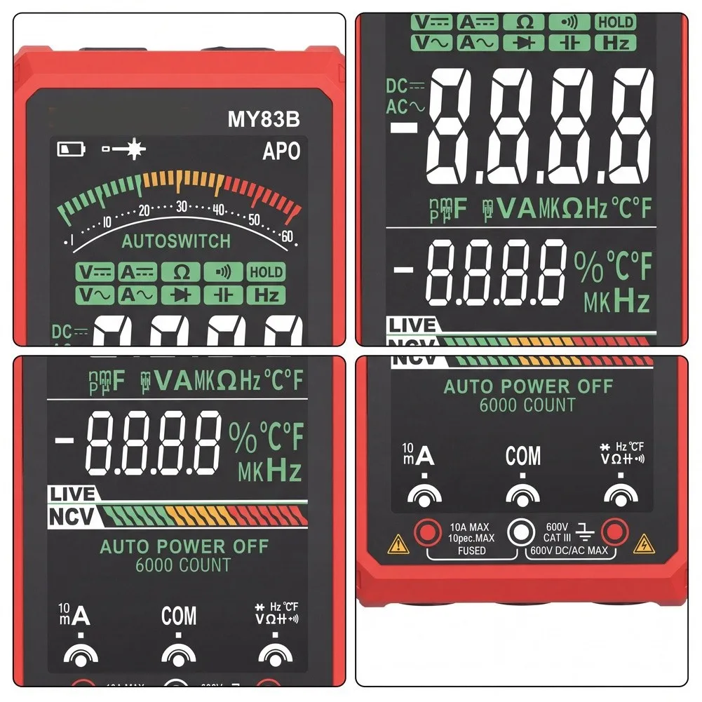 MY83B Smart Multimeter 6000 Counts with Frequency Measurement Temperature Reading and Non Contact Voltage Detection